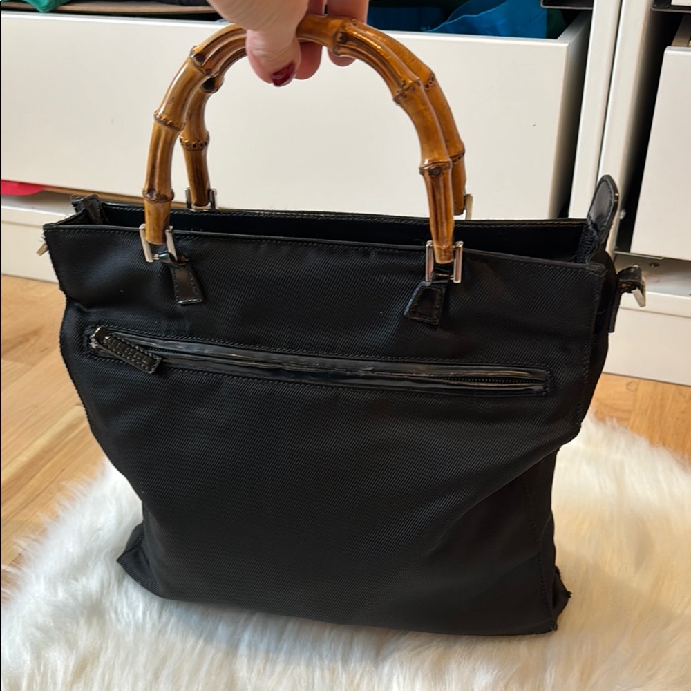Gucci Black Nylon Tote Bag with Bamboo Handles - Picture 17 of 17